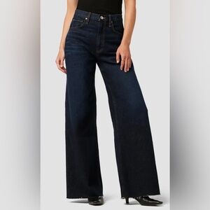 HUDSON James NWT Wide Leg High Rise Flare Dark Denim Jeans Size 26 Raw Hem
